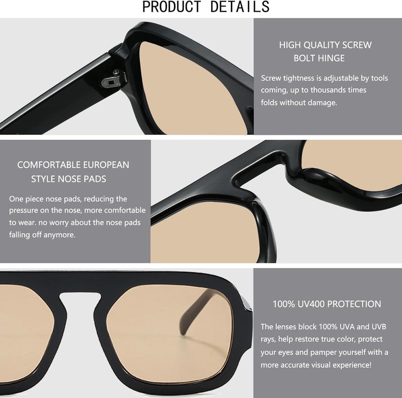MUNSADE Trendy Square Aviator Sunglasses for Women Flat Top Designer Stylish Frame Sun Glasses Vintage Shades - Image 4